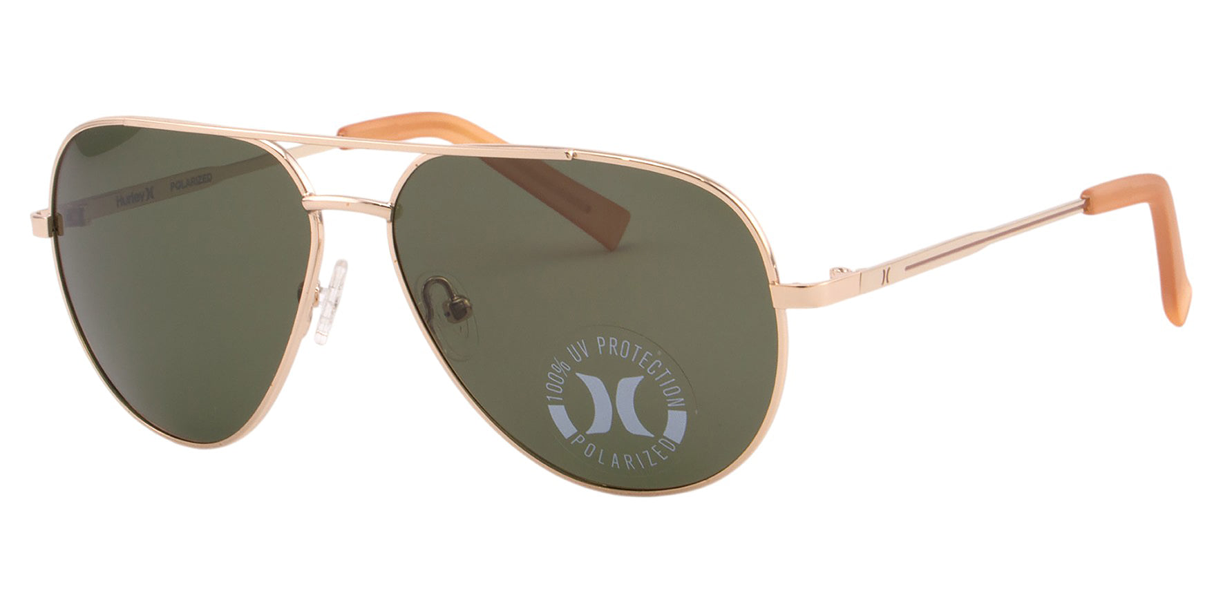 Hurley Polarized Classic Aviator Sunglasses w/ Slim Temples