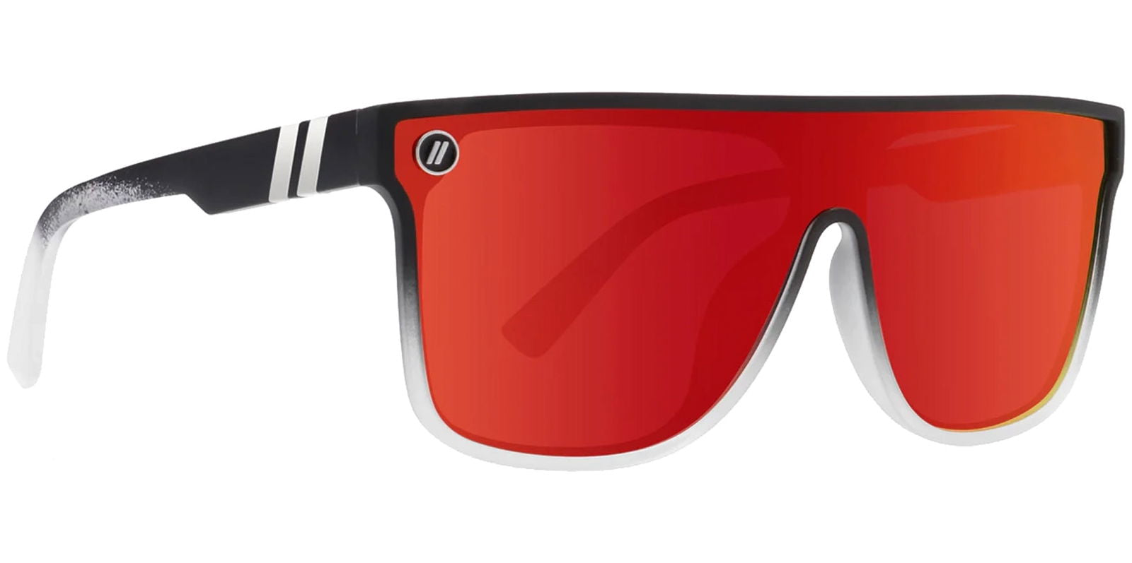 Blenders Eyewear Red Explosion SciFi Polarized Matte Black Flat-Top Shield - - Eyedictive