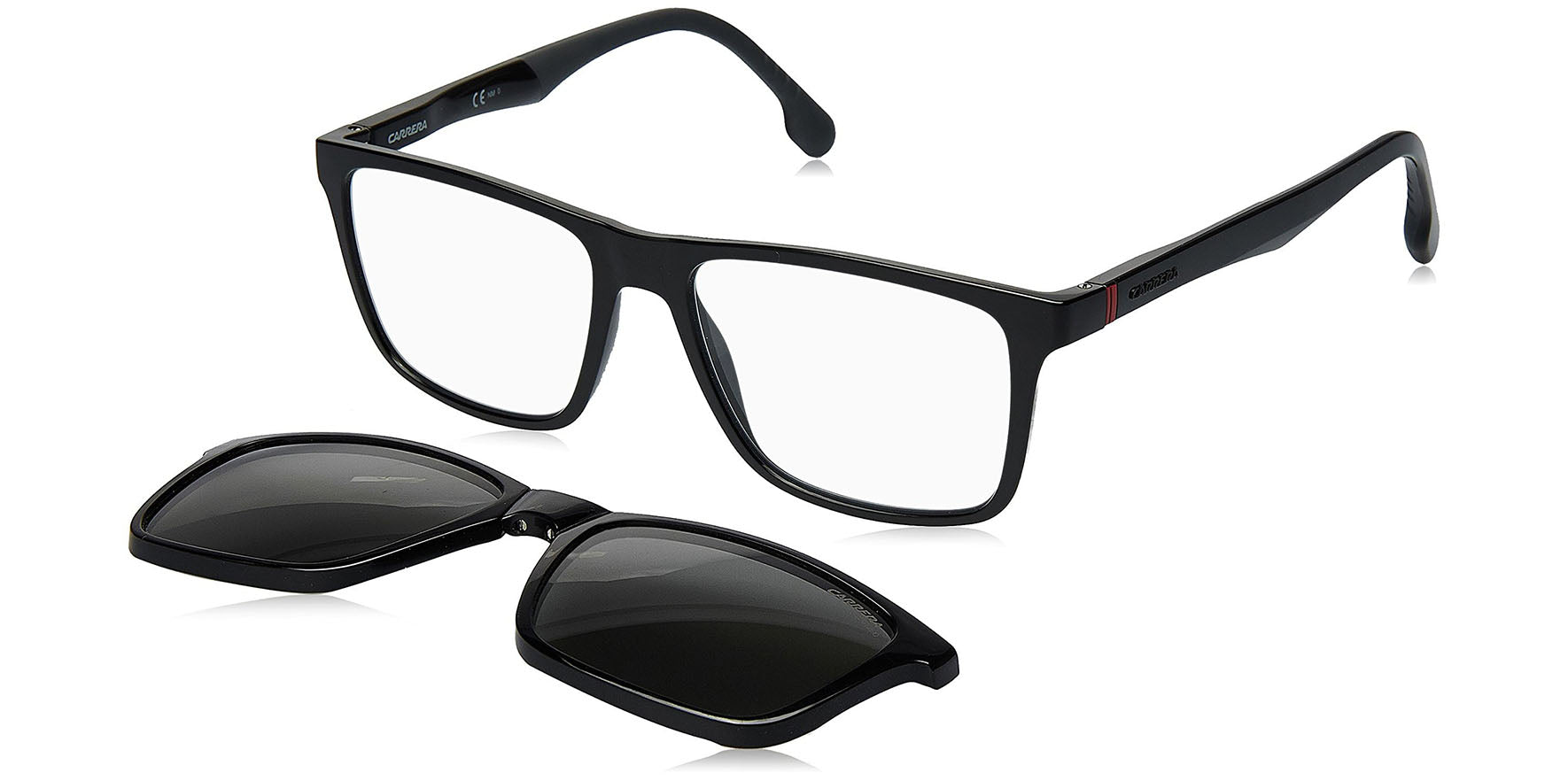 Carrera Rectangle Eyeglass Frame w/ Polarized Clip-On