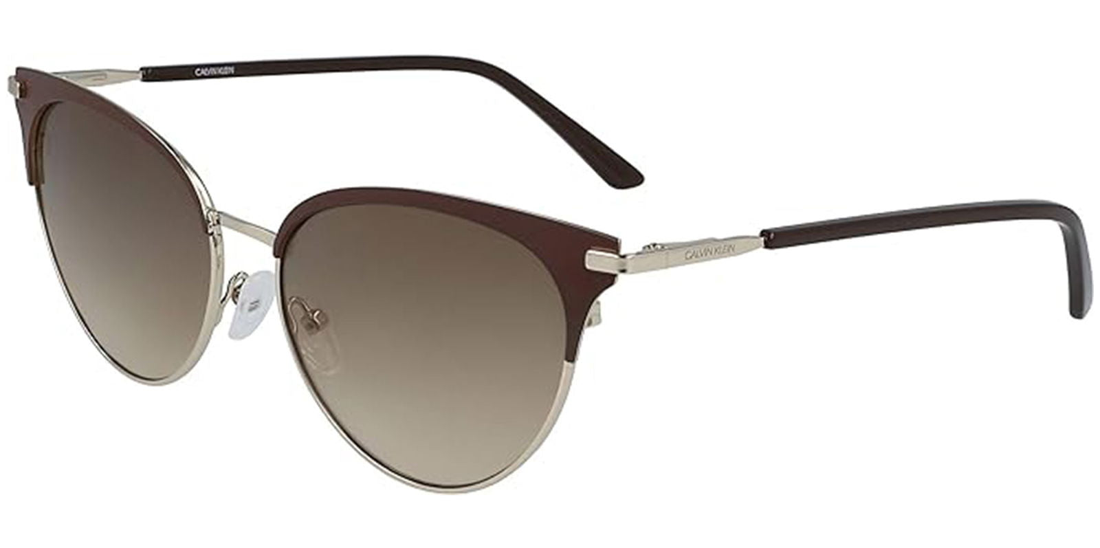 Calvin Klein Satin Brown/Gold-Tone Metal Cat-Eye - - Eyedictive