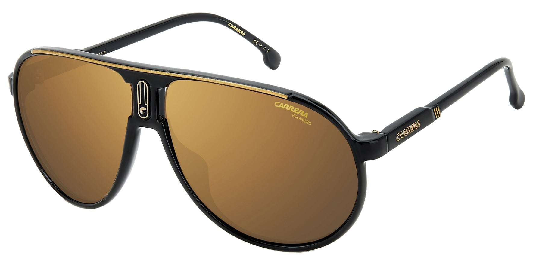 Carrera Polarized Black Pilot w/ Gold-Tone Browline
