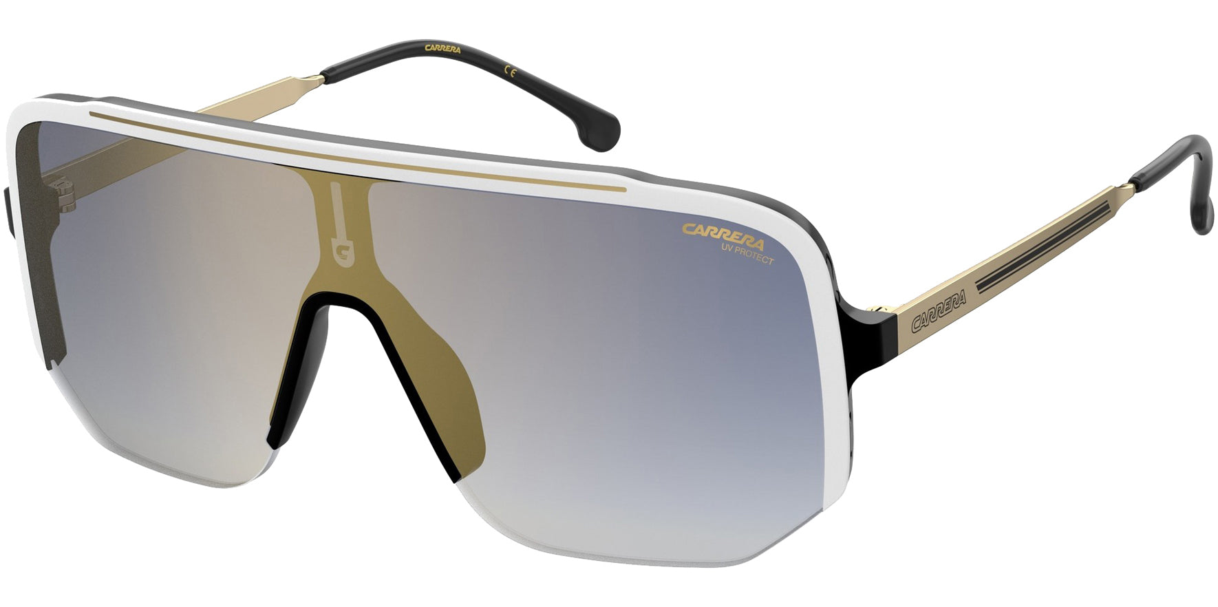 Carrera White Black Half-Rim Shield Sunglasses w/ Gradient Lens