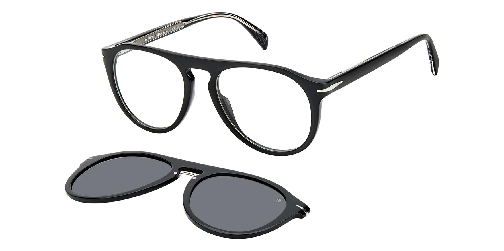 David Beckham Pilot Eyeglass Frames w/ Polarized Magnetic Clip-On Lens - Eyedictive