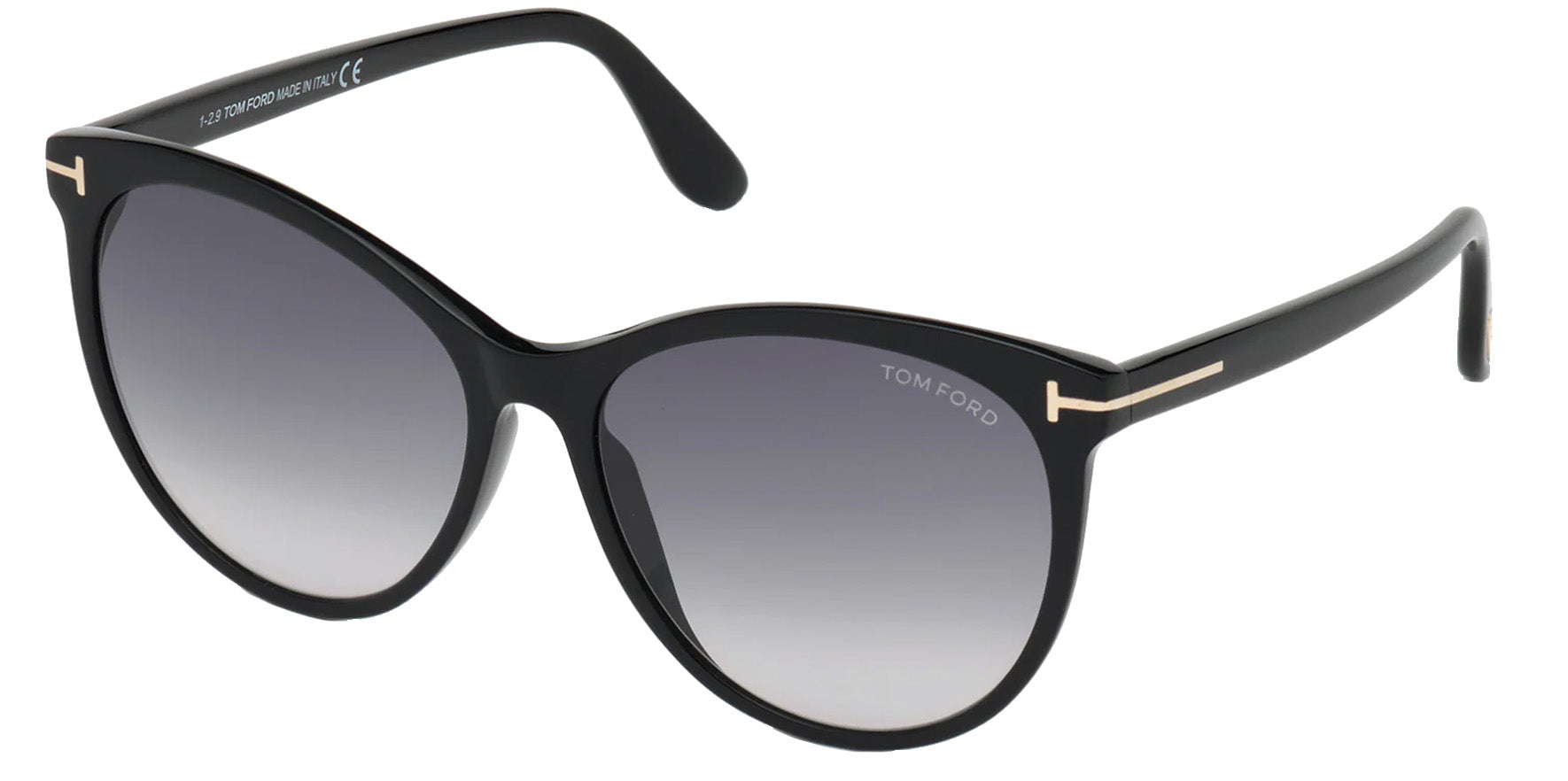 Tom Ford Maxim Shiny Black Oversized Round Cat Eye w/ Gradient Lens