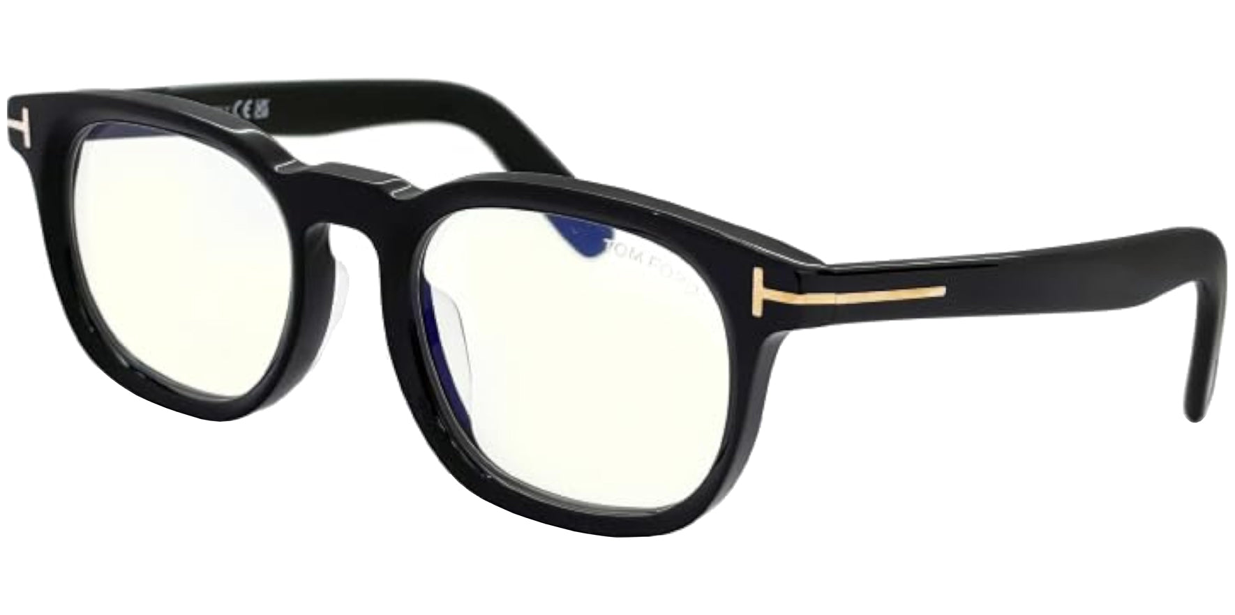 Tom Ford Shiny Black Blue Block Oval Eyeglasses - Eyedictive