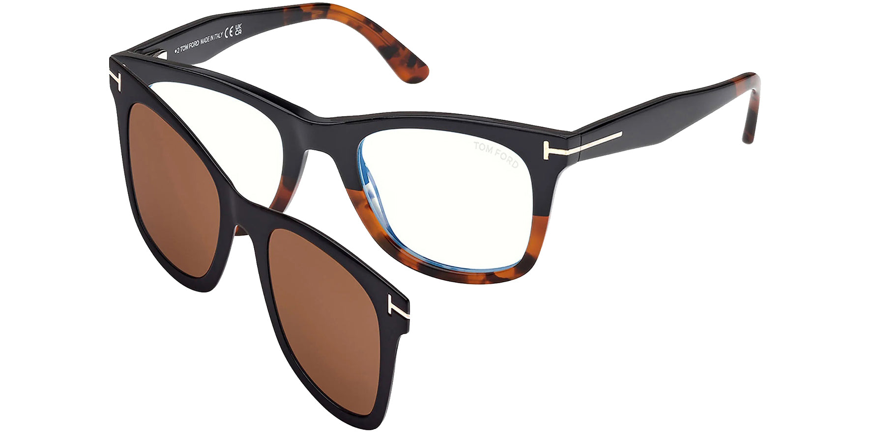 Tom Ford Blue Block Soft Square Eyeglasses w/ Clip-On Lens