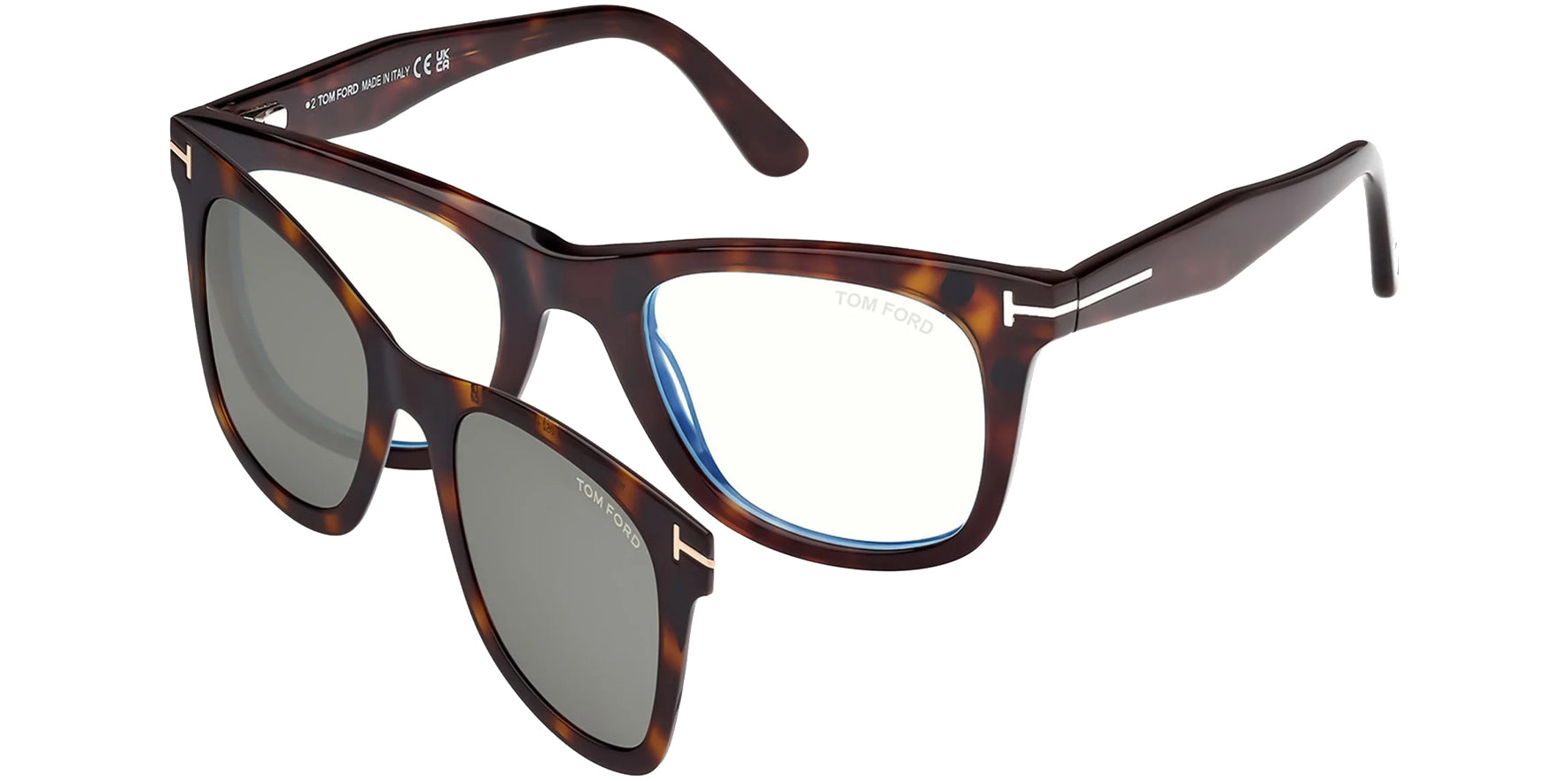 Tom Ford Blue Block Soft Square Eyeglasses w/ Clip-On Lens