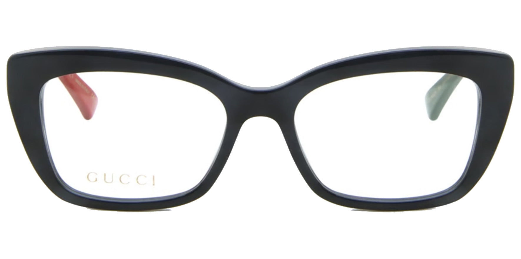 Gucci Rectangular Cat-Eye Eyeglasses w/ Red & Green Temples
