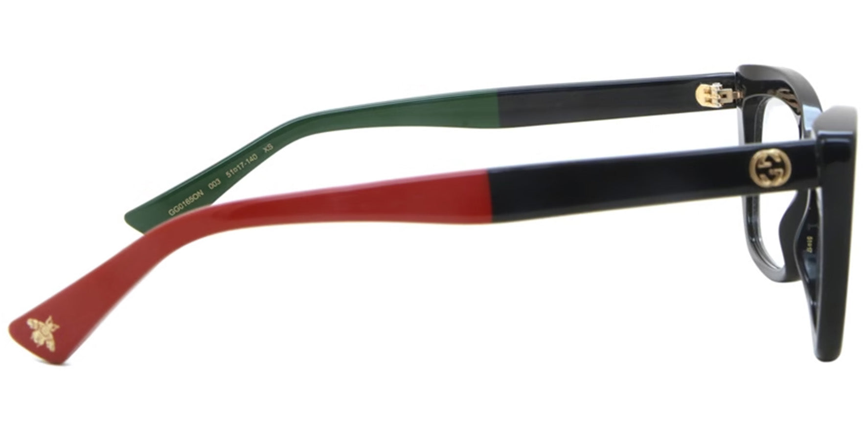 Gucci Rectangular Cat-Eye Eyeglasses w/ Red & Green Temples