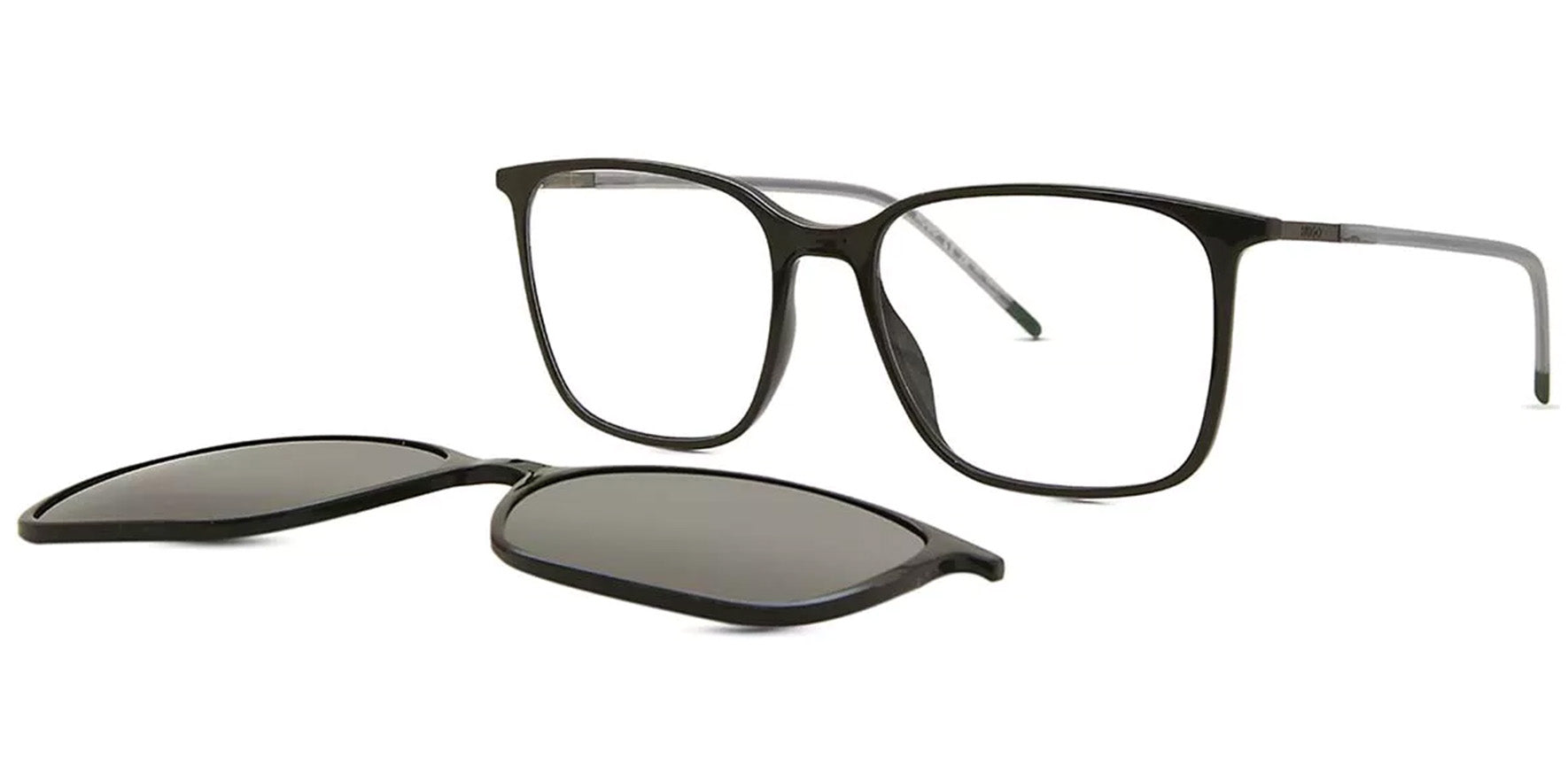 HUGO by Hugo Boss Slim Square Eyeglasses w/ Clip-on Mirrored Sun Lens