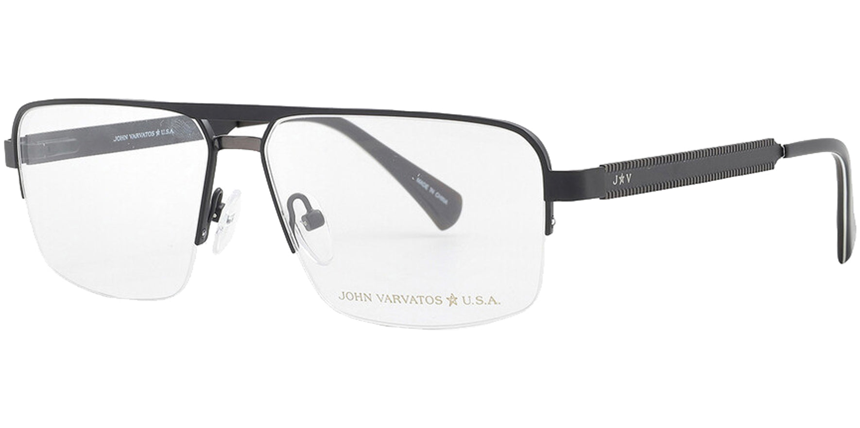John Varvatos Black Semi-Rimless Pilot Eyeglass Frames