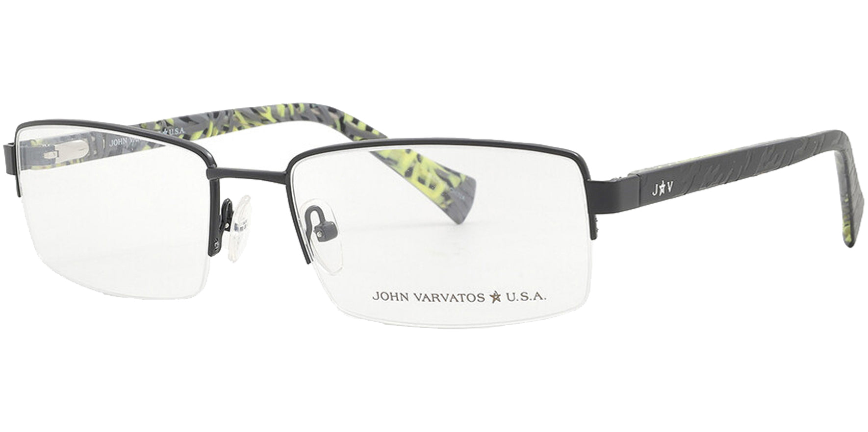 John Varvatos Black Semi-Rimless Rectangle Eyeglass Frames