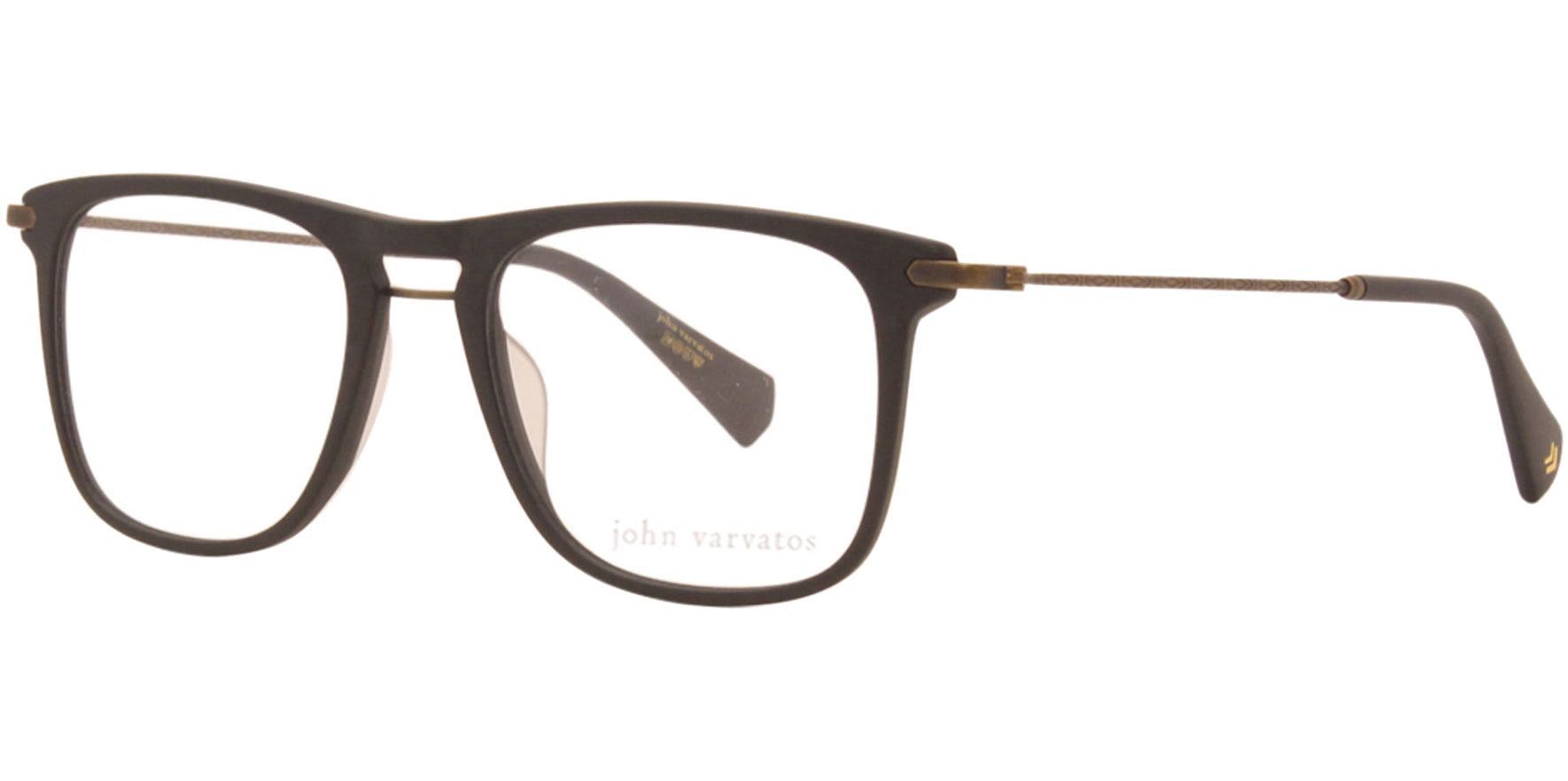John Varvatos Black Soft Square Eyeglass Frames w/ Slim Metal Temples