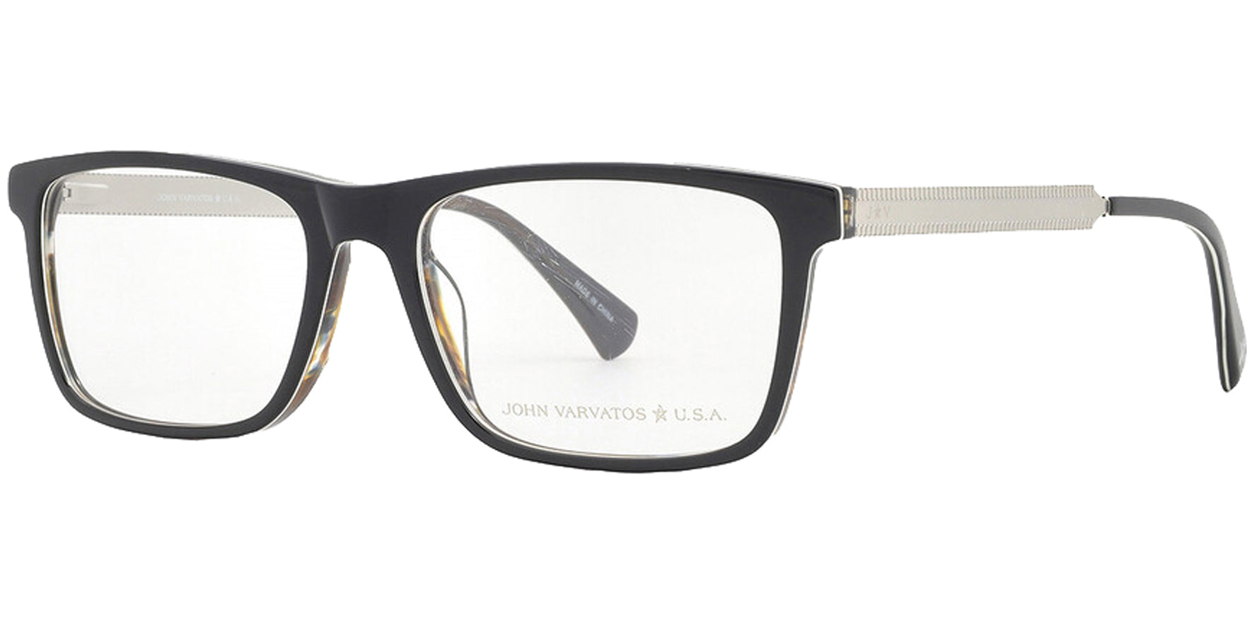 John Varvatos Black Square Eyeglass Frames w/ Flex Metal Temples