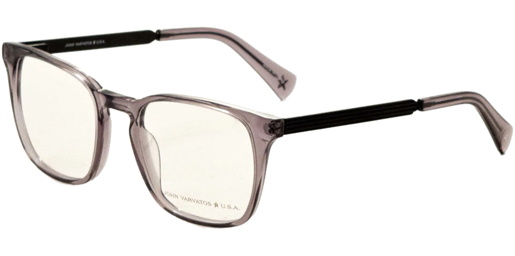 John Varvatos Crystal Grey Soft Square Eyeglass Frames w/ Spring Flex Hinges