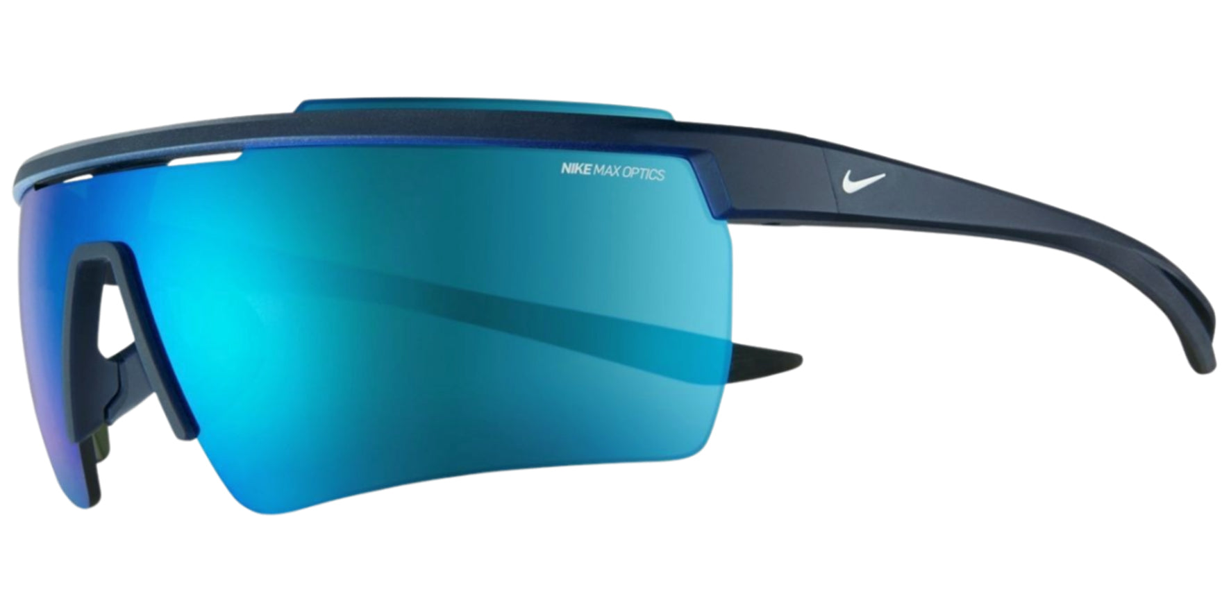 Nike Windshield Elite 20 Rectangular Half-Rim Wrap w/ Max Optics Mirrored Shield Lens - Eyedictive
