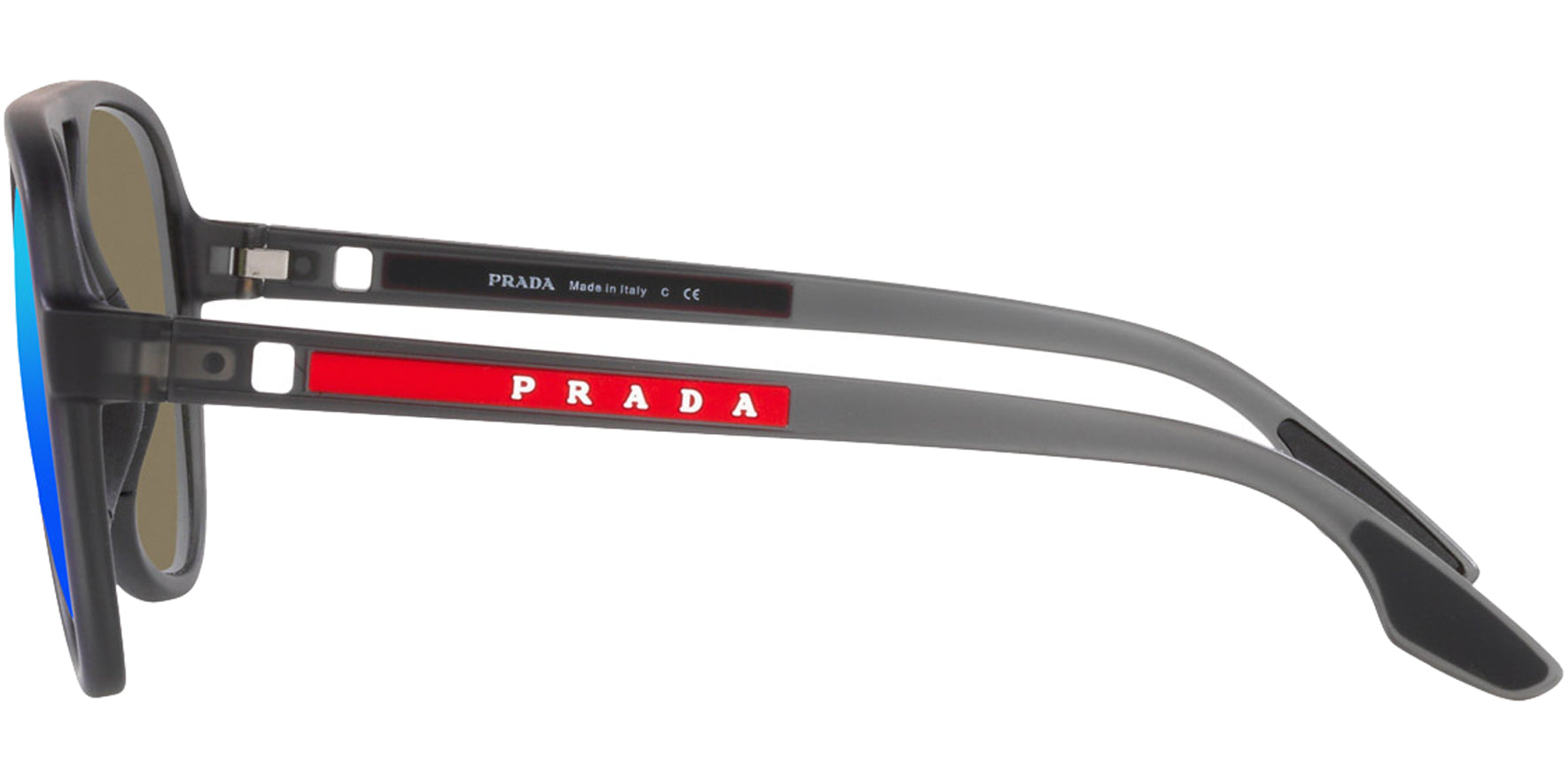 Prada Linea Rossa Grey Transparent Rubber Pilot w/ Mirror Lens - Eyedictive