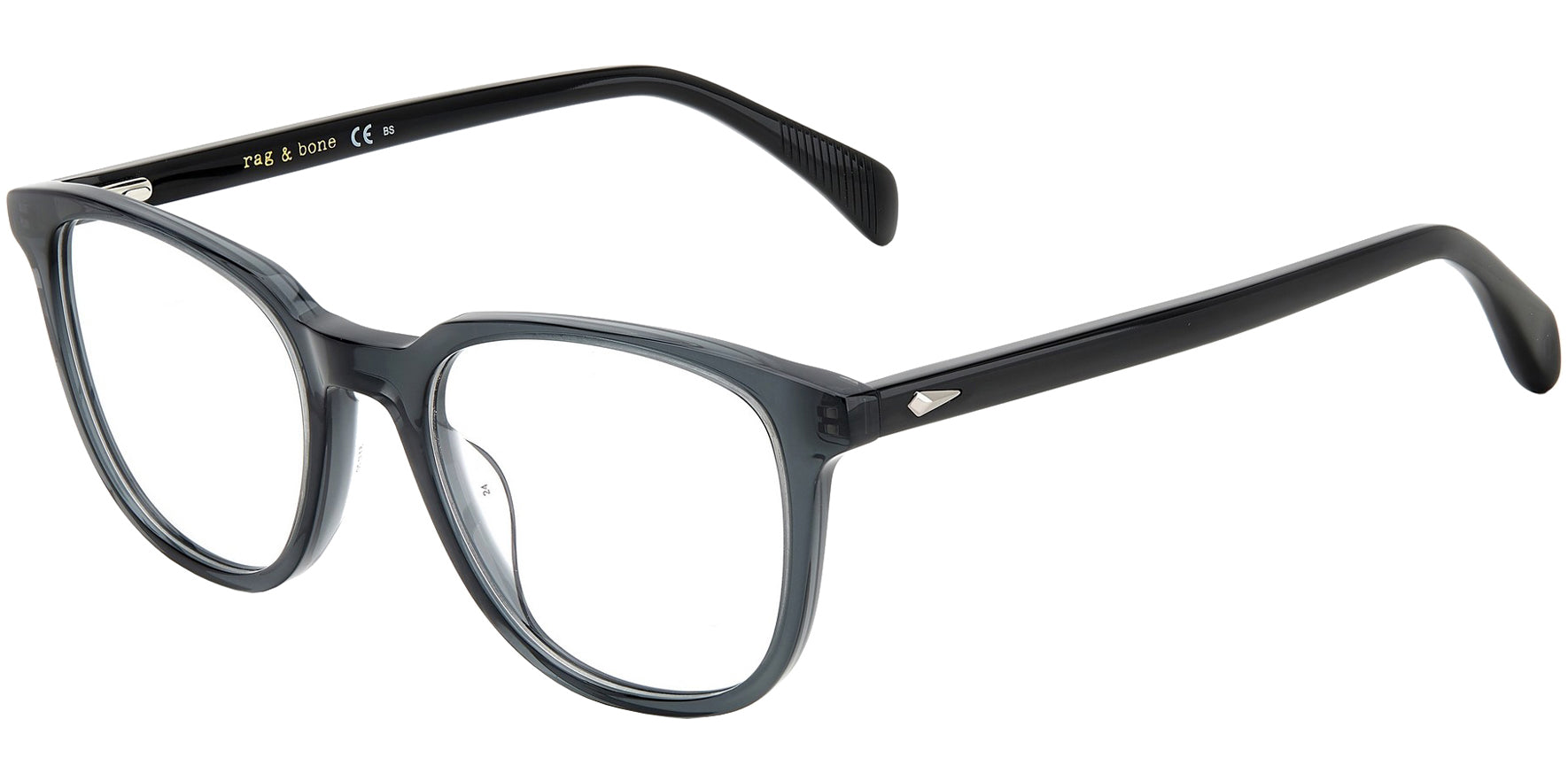 Rag & Bone Semi-Crystal Grey Soft Square Eyeglass Frame w/ Spring Hinges