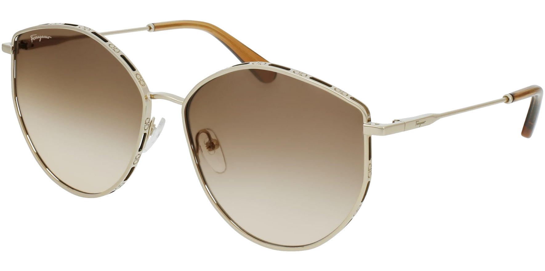 Ferragamo Stylized Aviator w/ Gradient Lens