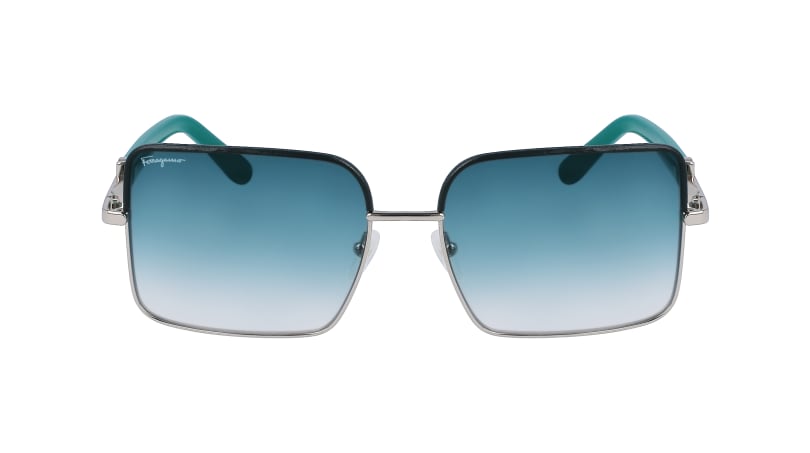 Ferragamo Leather-Wrapped Metal Square w/ Gradient Lens