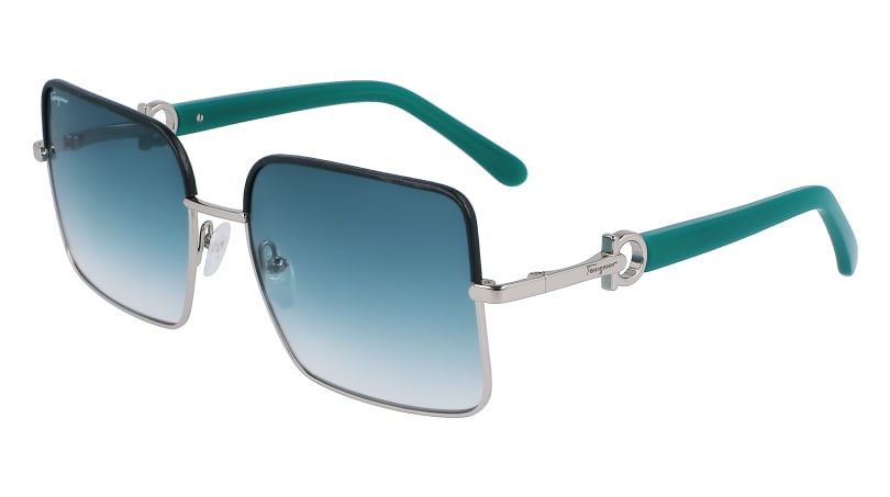 Ferragamo Leather-Wrapped Metal Square w/ Gradient Lens