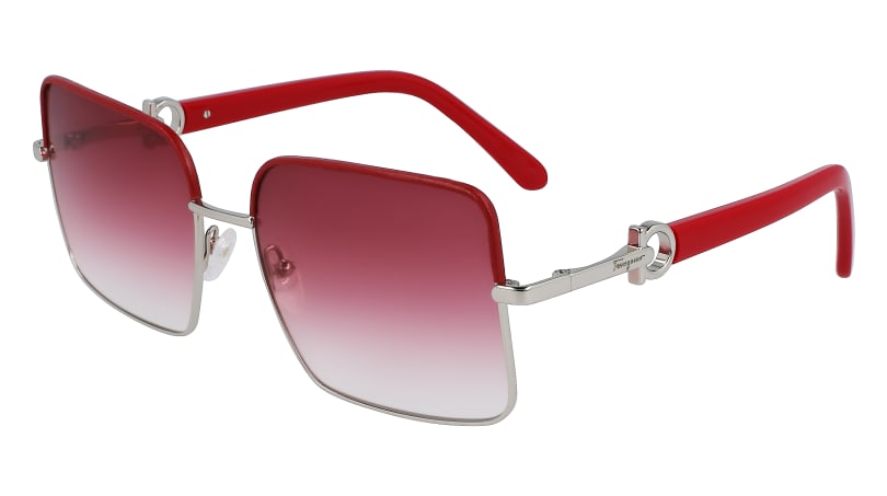 Ferragamo Leather-Wrapped Metal Square w/ Gradient Lens