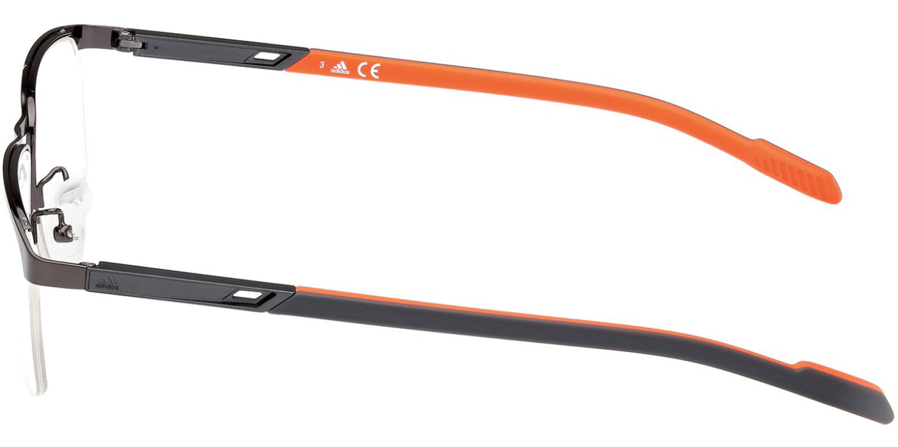 Adidas Shiny Gunmetal Semi-Rimless Rectangle Eyeglass Frames