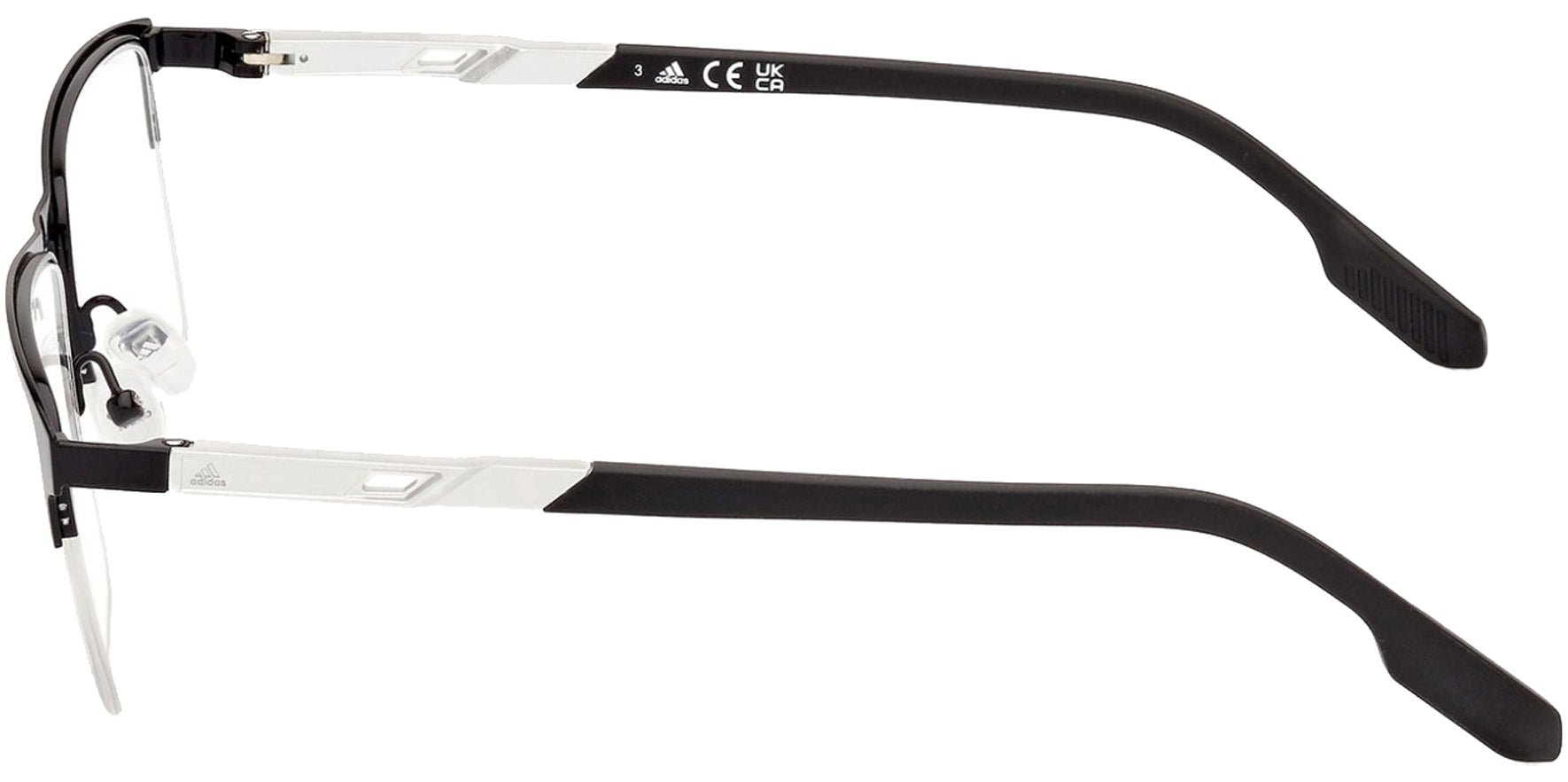 Adidas Shiny Black Semi-Rimless Rectangle Eyeglass Frames