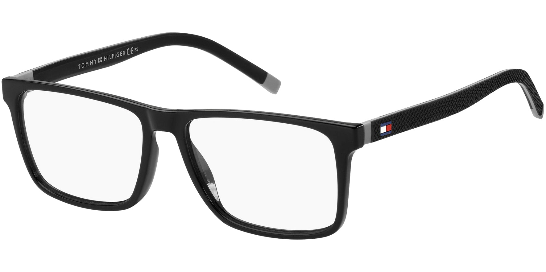 Tommy Hilfiger Black Square Eyeglasses w/ Steel Hinges