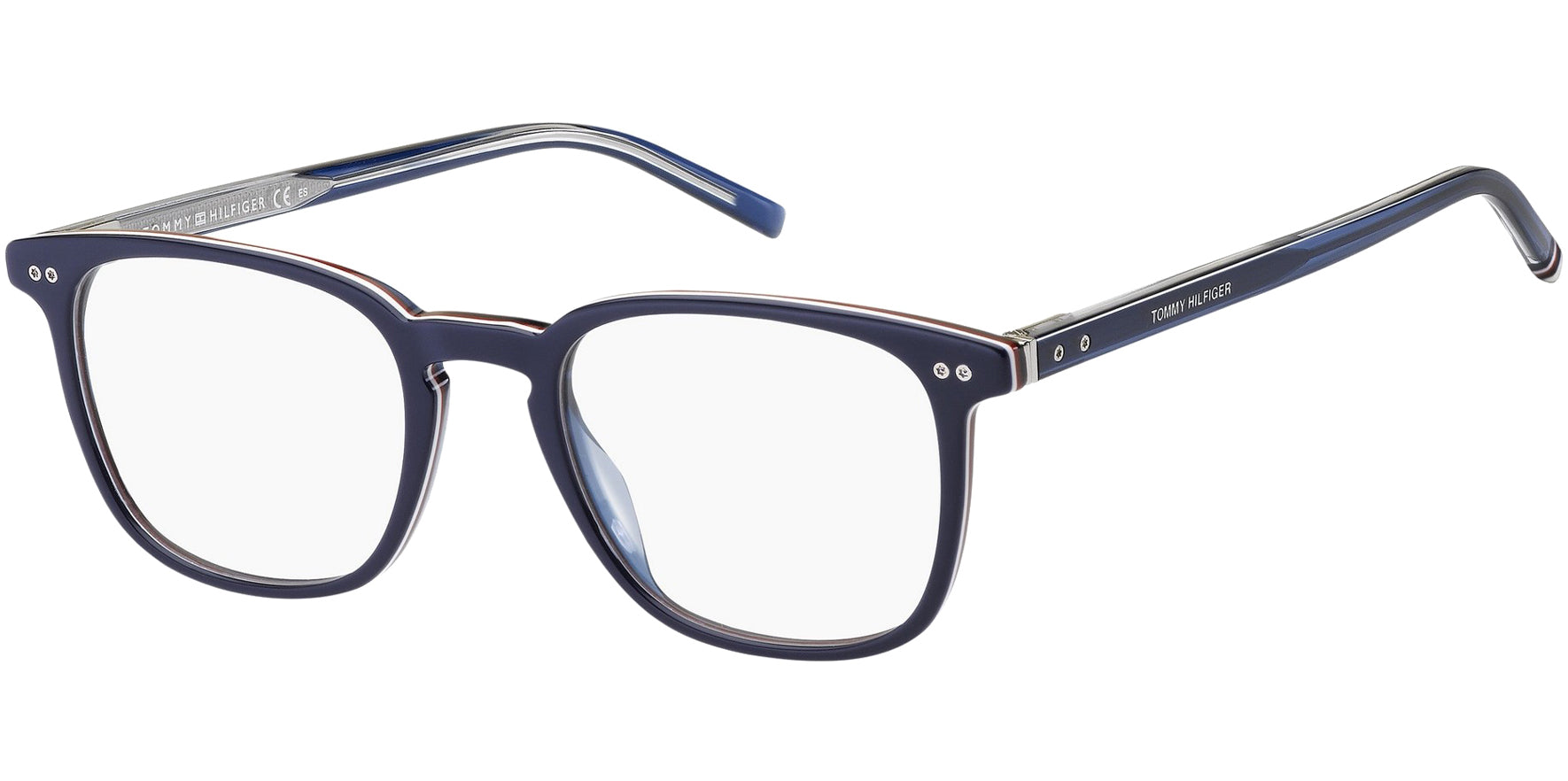 Tommy Hilfiger Blue Soft Square Eyeglasses w/ Keyhole Bridge