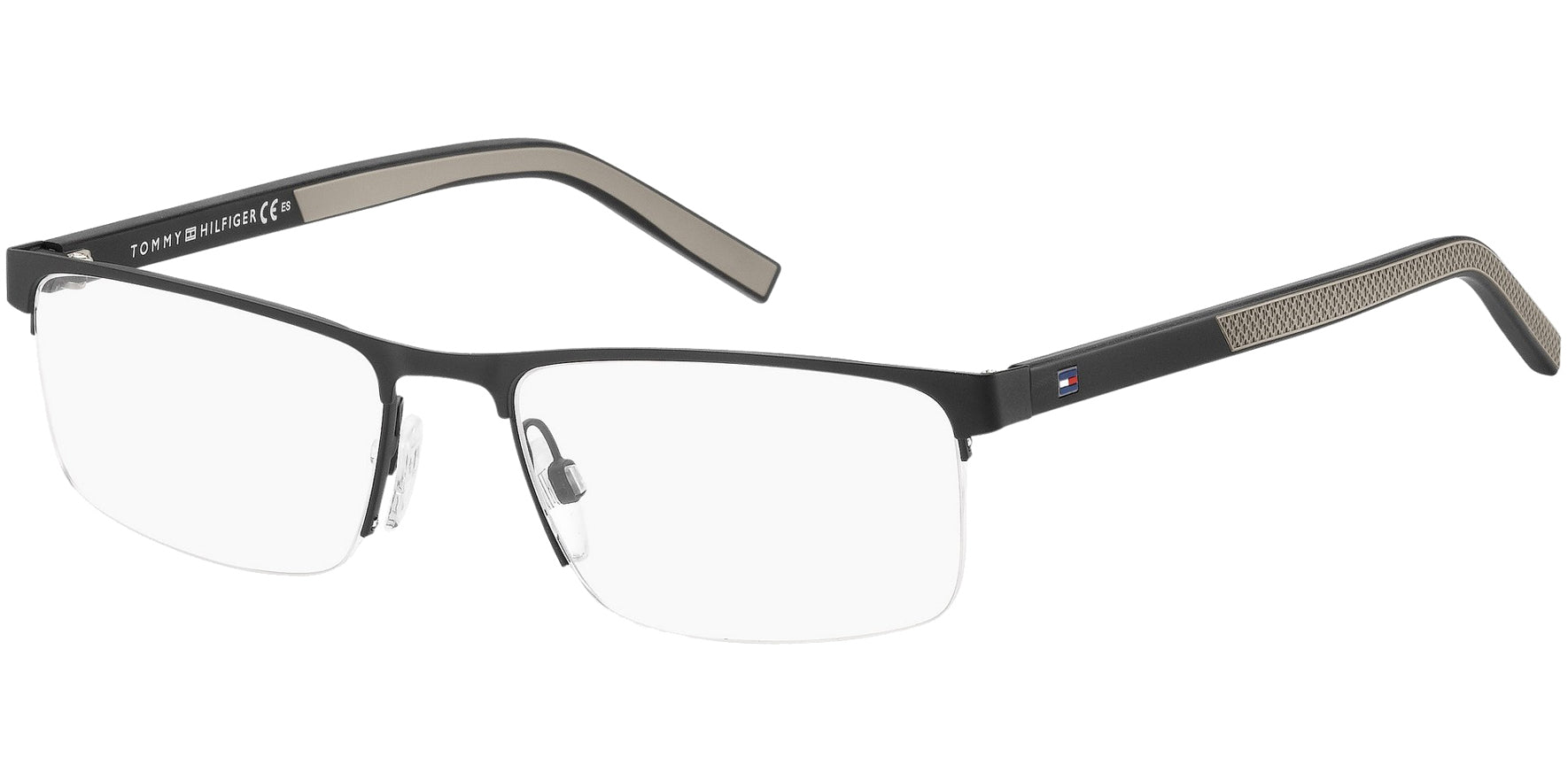Tommy Hilfiger Semi-Rimless Rectangle Eyeglasses w/ Textured Temples