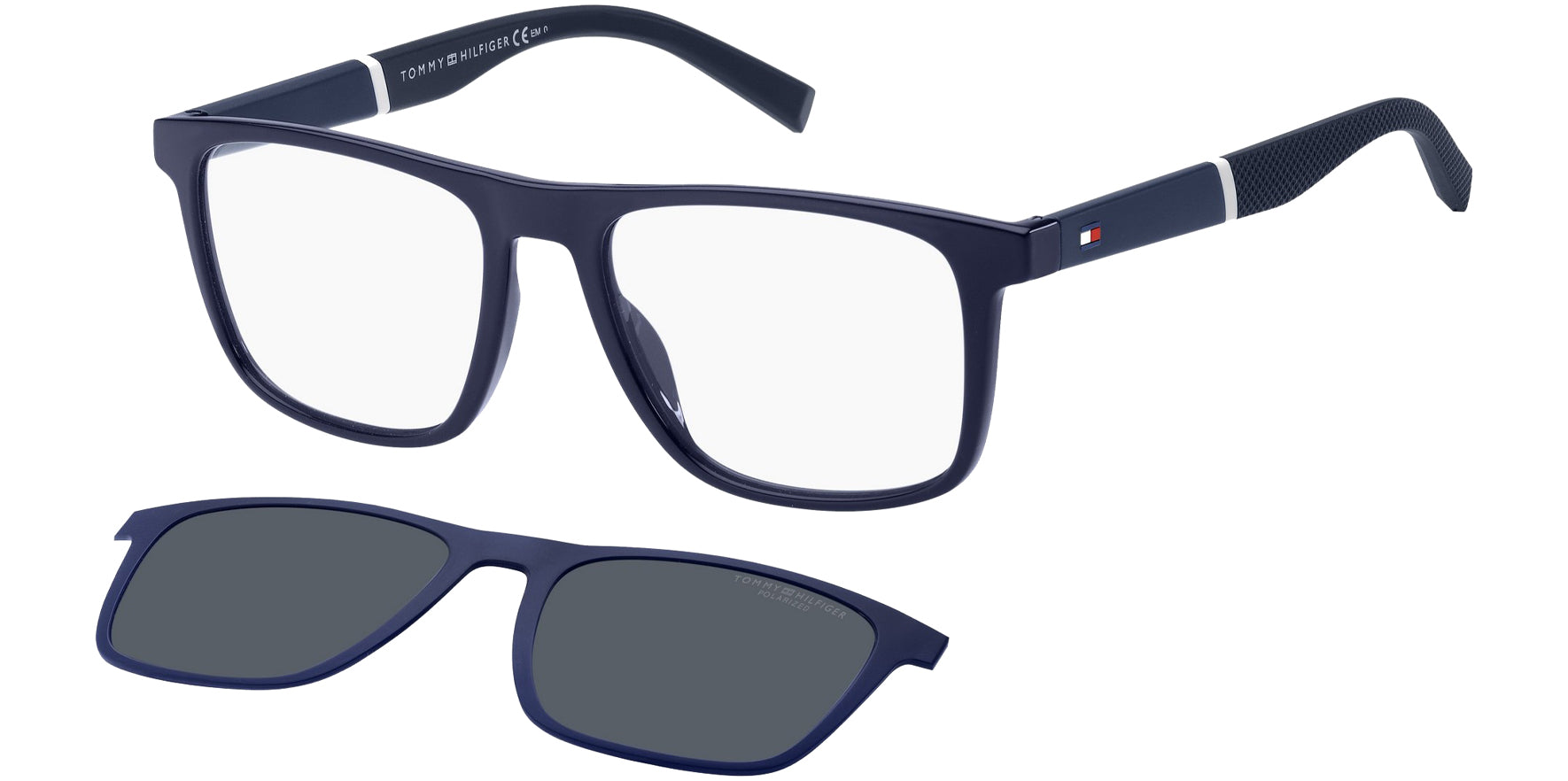Tommy Hilfiger Square Eyeglasses w/ Polarized Clip-On Lens