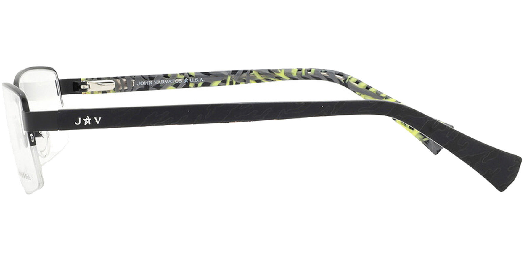 John Varvatos Black Semi-Rimless Rectangle Eyeglass Frames