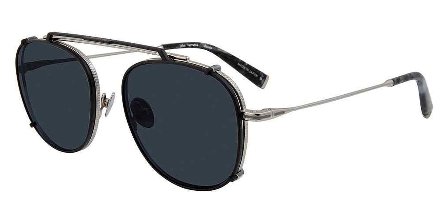 John Varvatos Silver-Tone Stainless Steel Round w/ Clip-On Lens - Eyedictive