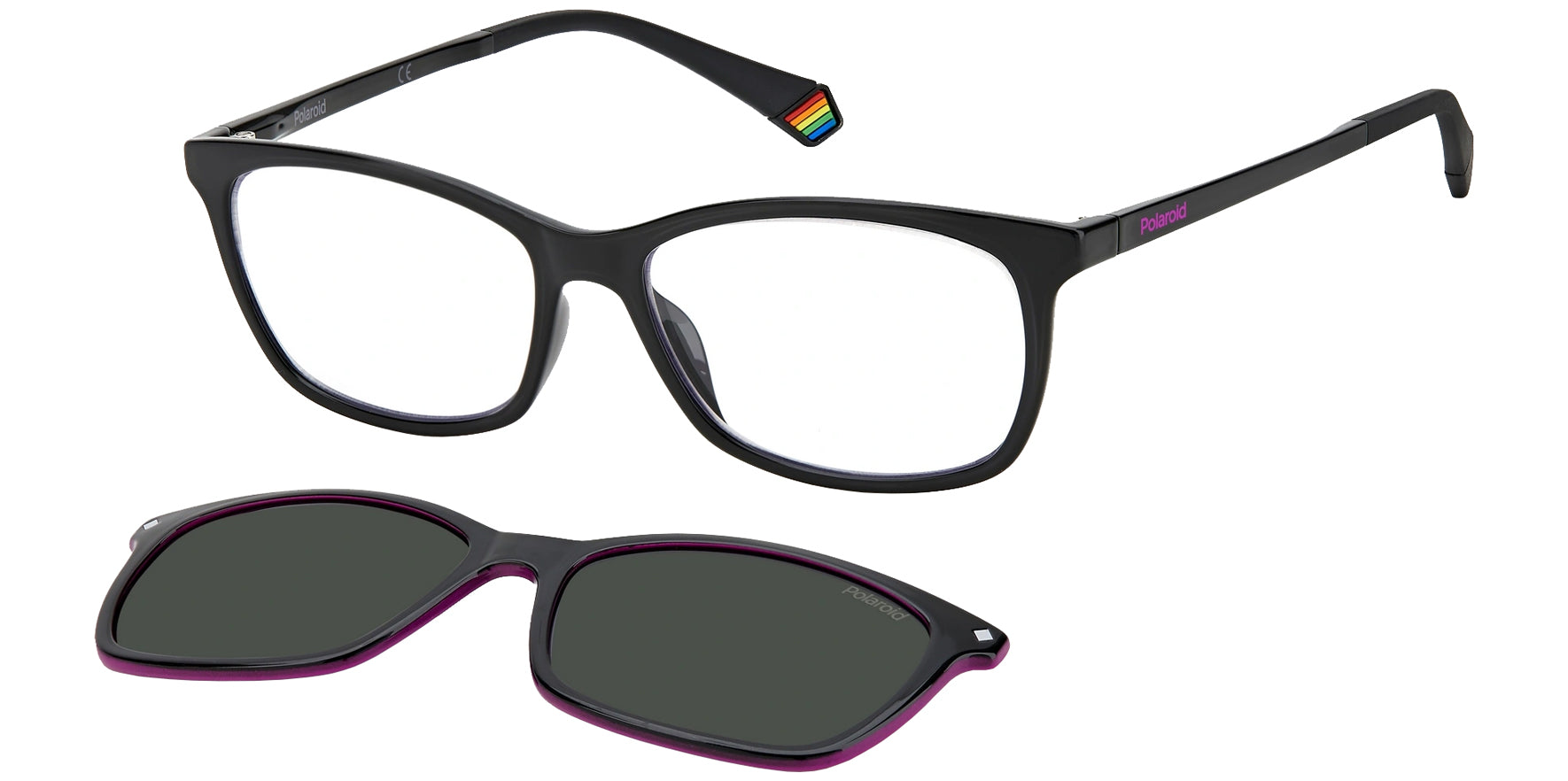 Polaroid Rectangle Eyeglass Frames w/ Polarized Clip-on Lens - Eyedictive