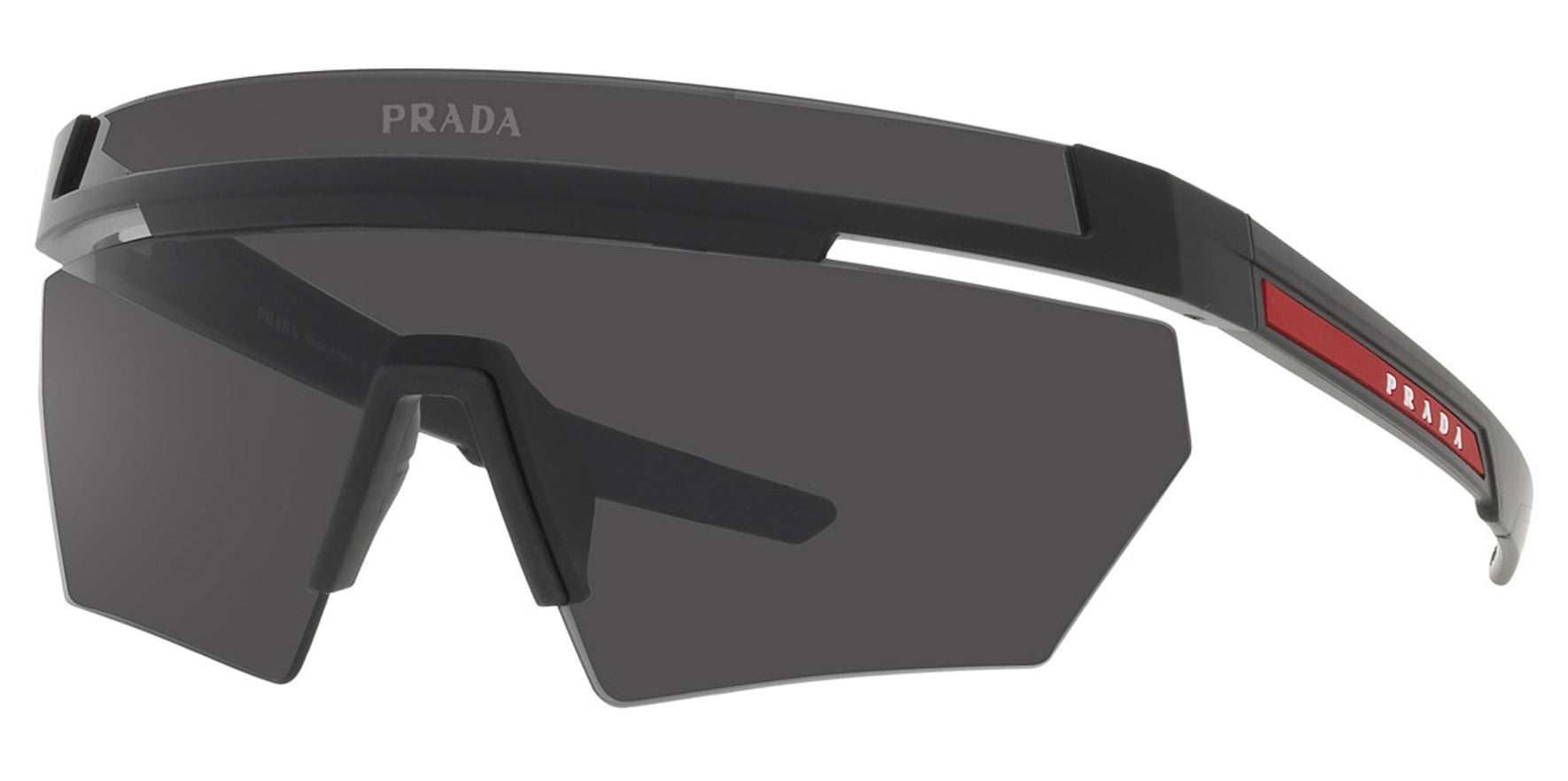 Prada Linea Rossa Matte Black Semi-Rimless Geometrical Shield - Eyedictive