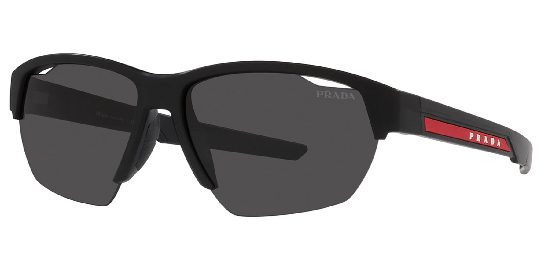 Prada Linea Rossa Matte Black Semi-Rimless Sport Wrap - Eyedictive