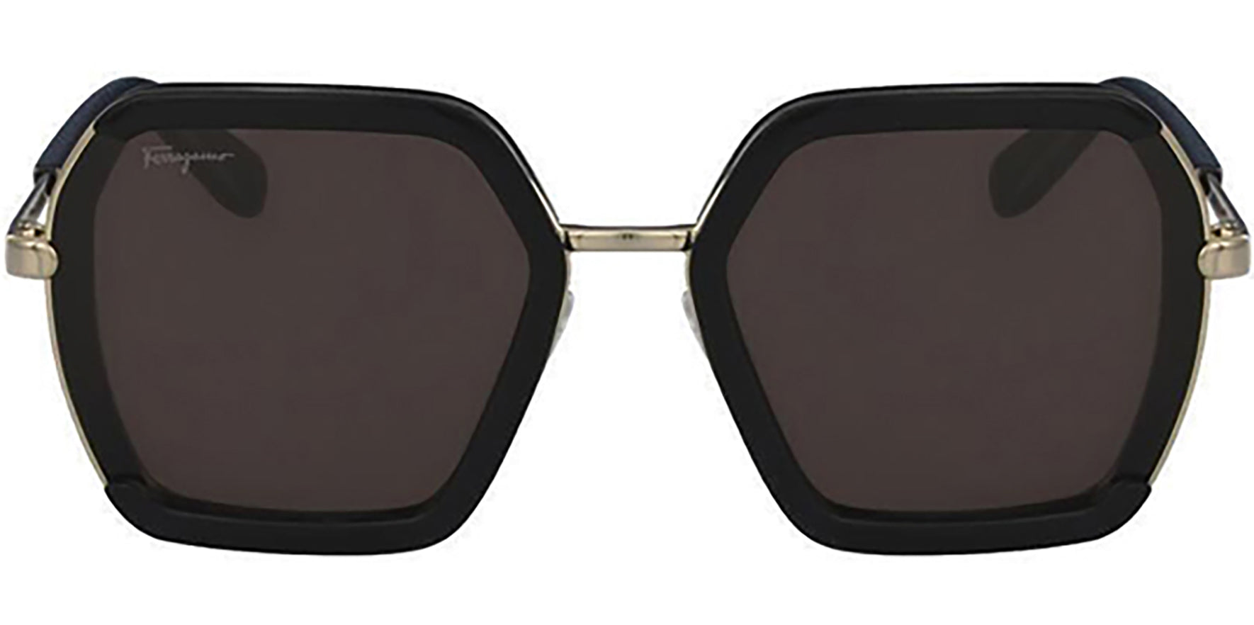 Salvatore Ferragamo Black/Gold-Tone Geometric Square - Eyedictive