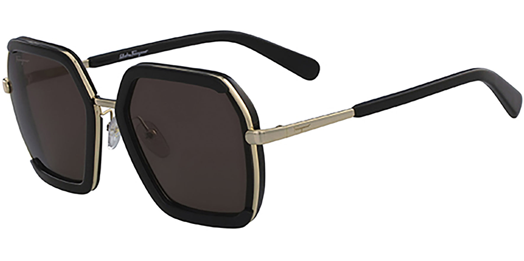 Salvatore Ferragamo Black/Gold-Tone Geometric Square - Eyedictive