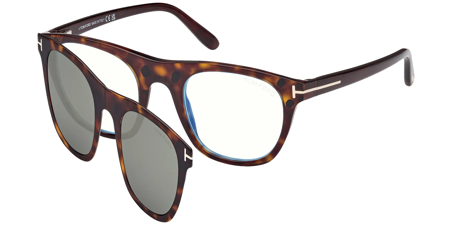 Tom Ford Blue Block Rounded Eyeglass Frame w/ Clip-On Sun Lens - Eyedictive