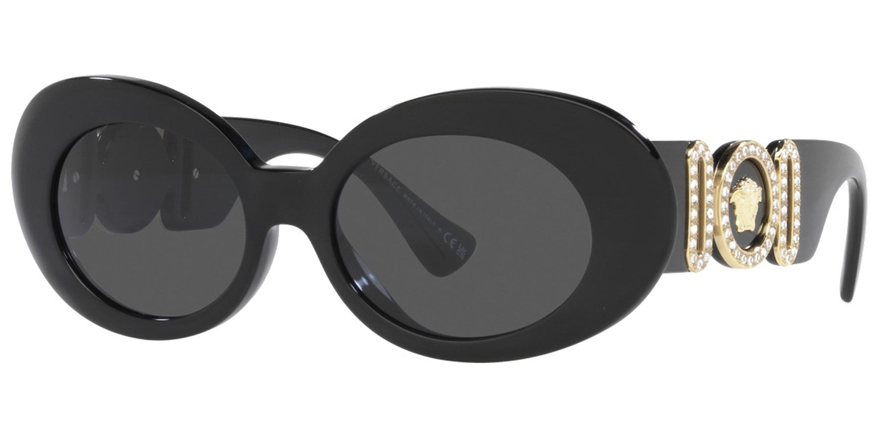 Versace Black Oversize Oval w/ Crystal Temple Detail - Eyedictive