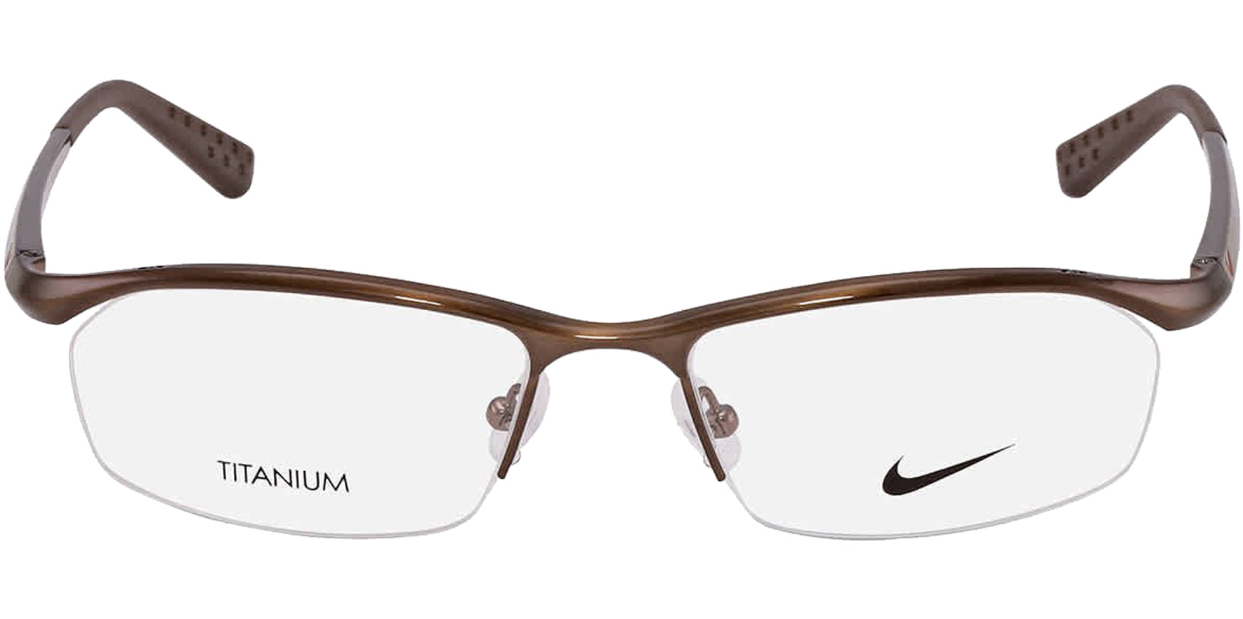 Nike Optical Semi-Rimless Rectangular Satin Brown Titanium Eyeglass Frames - Eyedictive