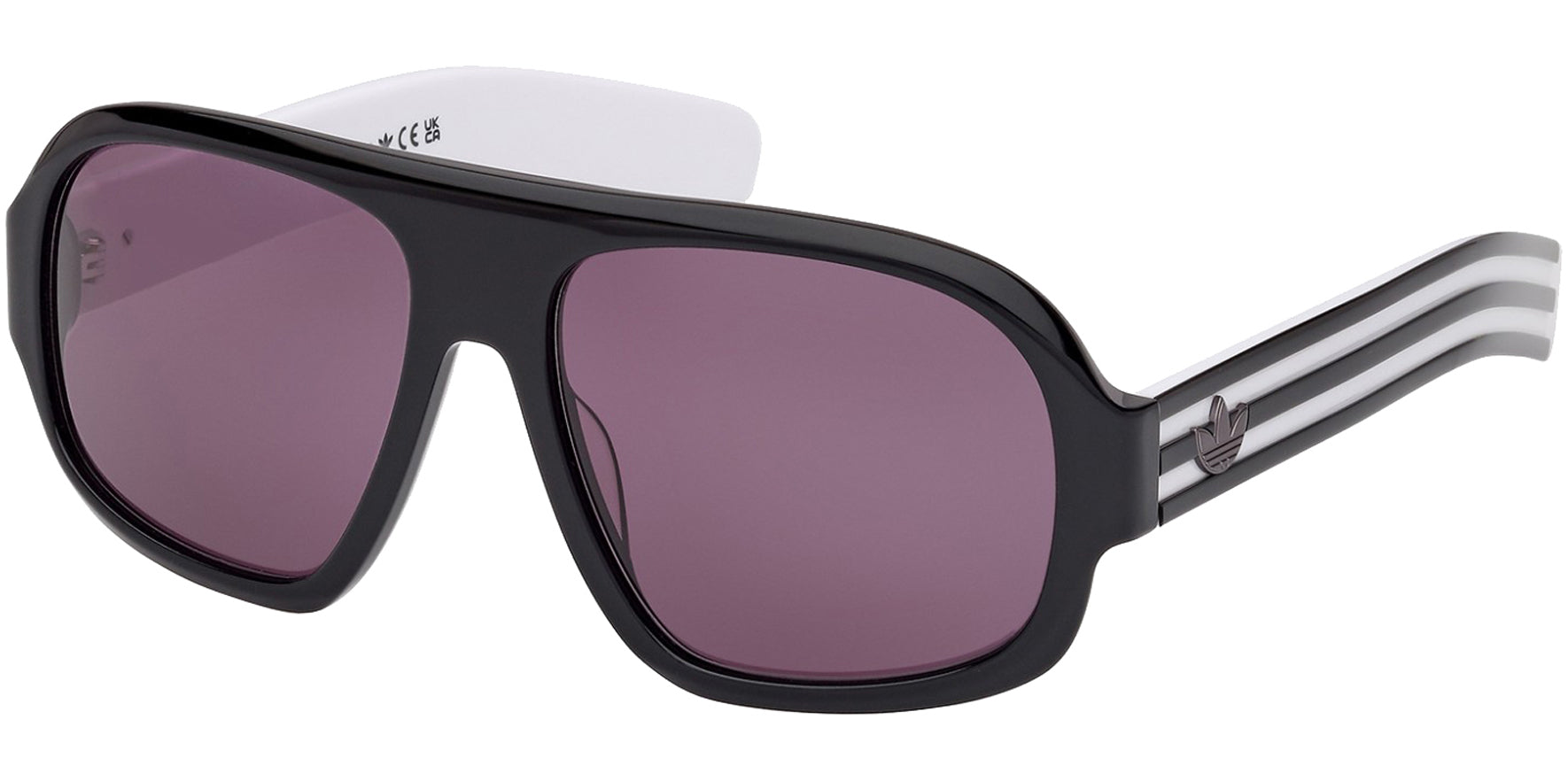 Adidas Shiny Black Oversized Pilot w/ Striped Temples