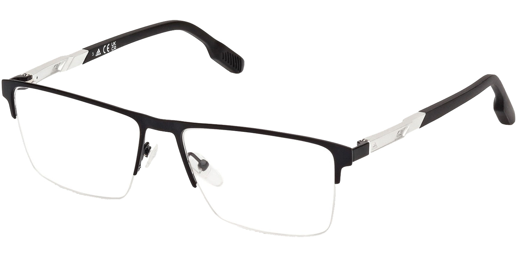 Adidas Shiny Black Semi-Rimless Rectangle Eyeglass Frames