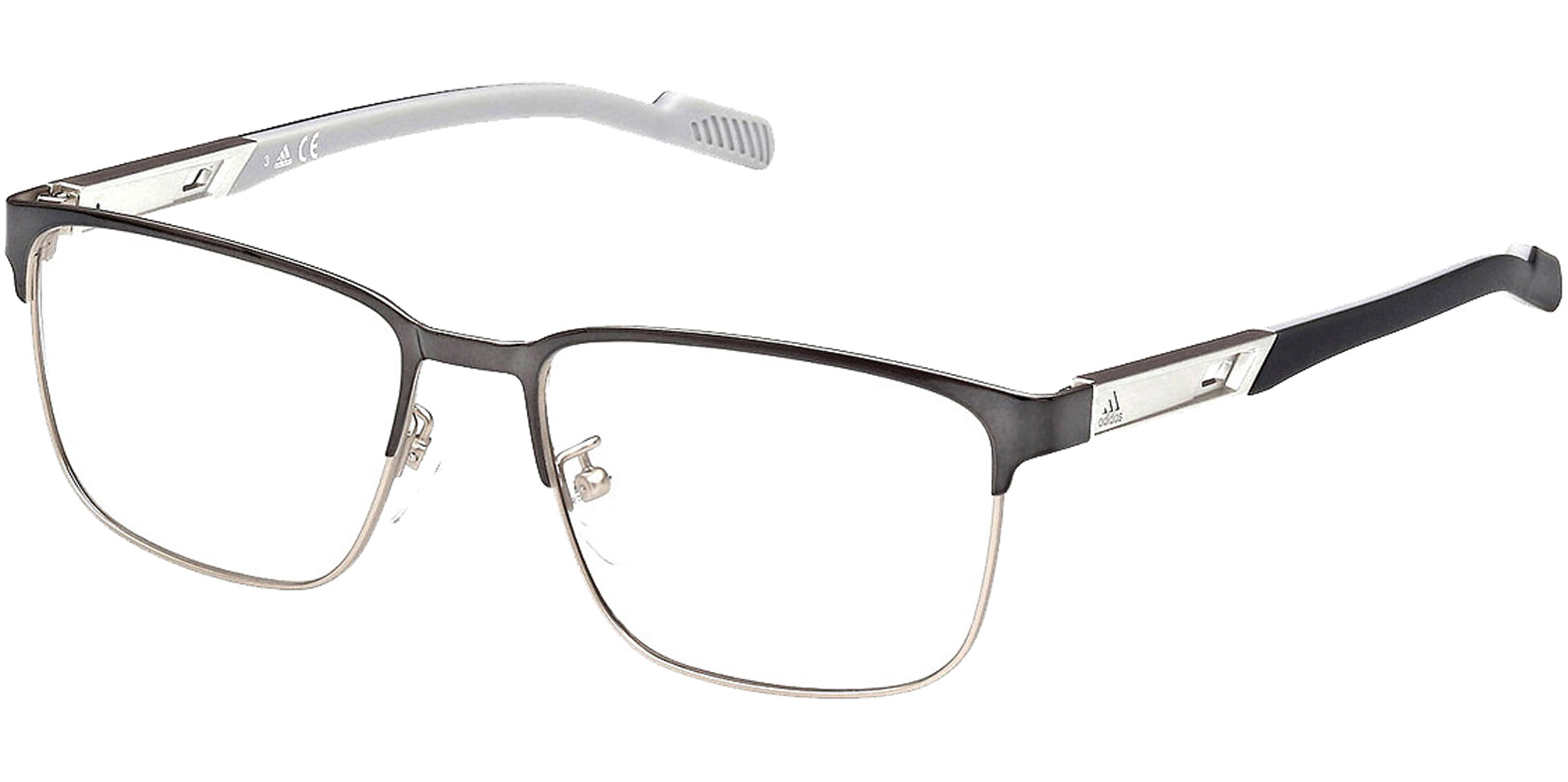 Adidas Shiny Gunmetal Browline Rectangle Eyeglass Frames w/ Spring Flex Hinges