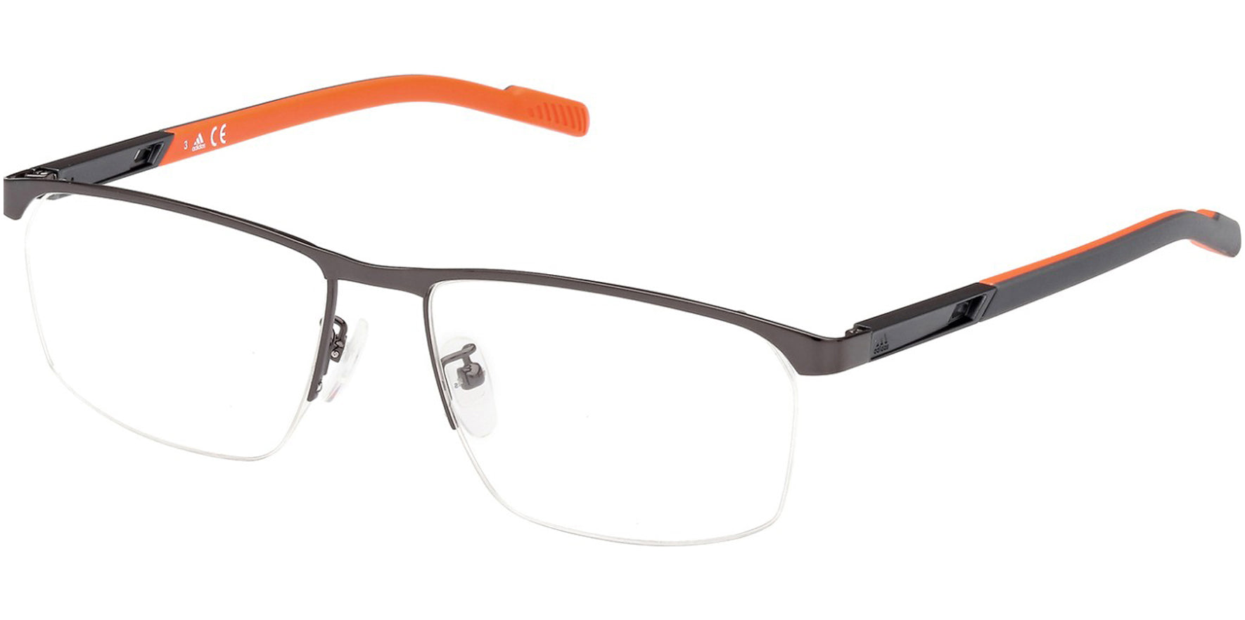Adidas Shiny Gunmetal Semi-Rimless Rectangle Eyeglass Frames