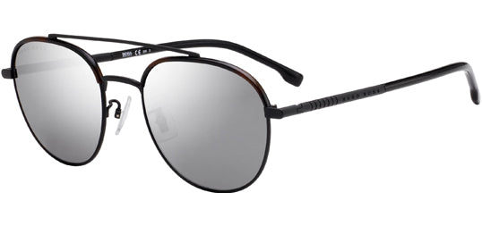 Hugo Boss Titanium Matte Black Low Bridge Round Aviator - Eyedictive