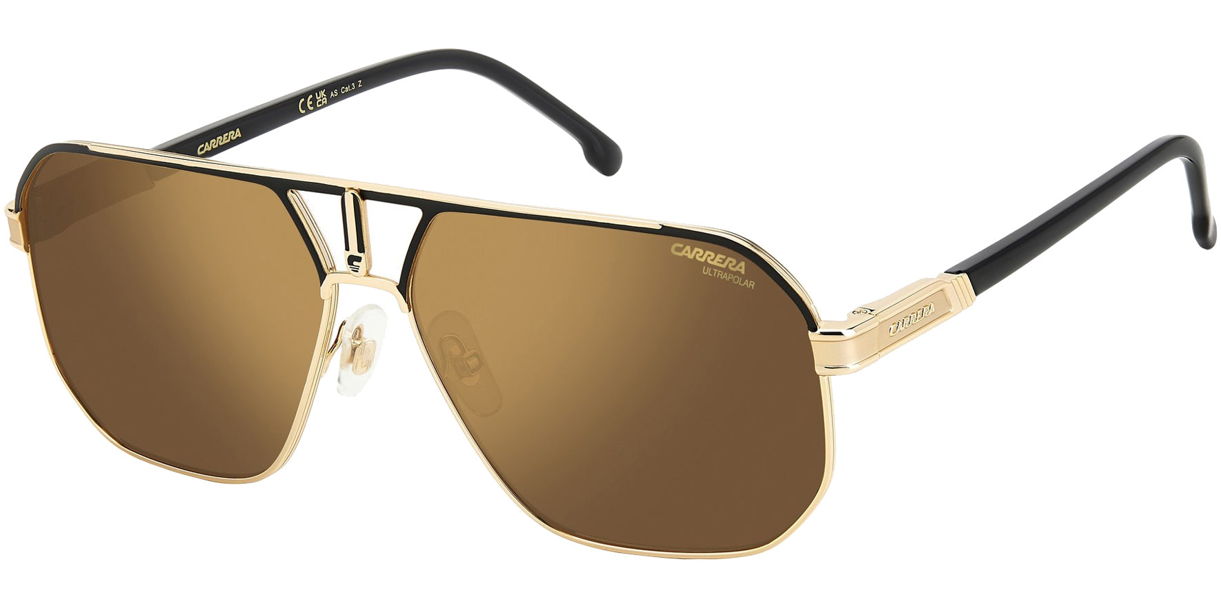 Carrera Polarized Matte Black/Gold-Tone Navigator w/ Mirror Lens