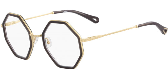 Chloe Dark Grey/Gold-Tone Octagonal Eyeglass Frames