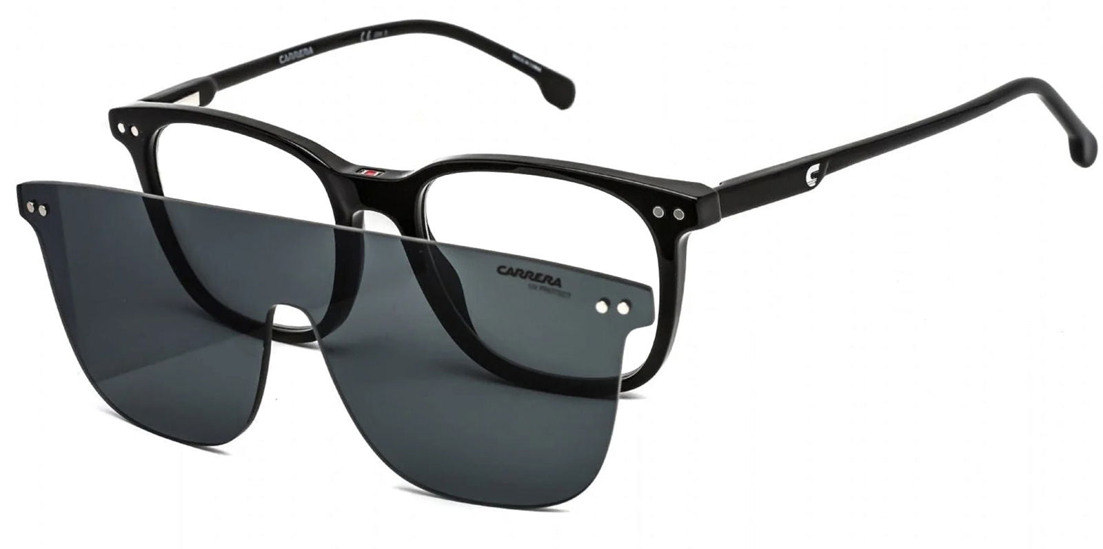 Carrera Small Fit Black Square Eyeglass Frames w/ Magnetic Clip-On Shade -  - Eyedictive